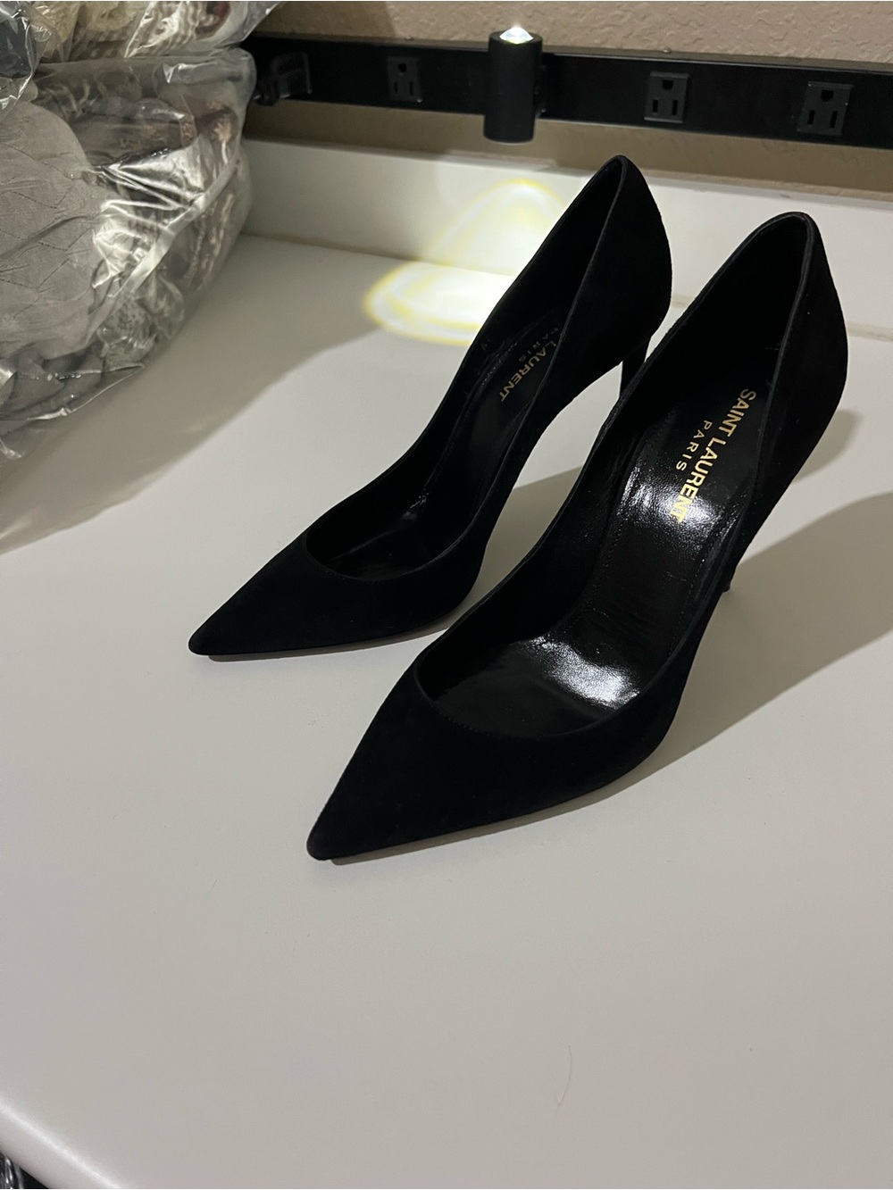Saint Laurent Black Suede Pointed-Toe Pumps